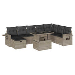 9 részes világosszürke polyrattan kerti ülőgarnitúra párnával 2
