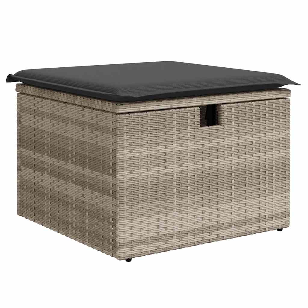 9 részes világosszürke polyrattan kerti ülőgarnitúra párnával 7