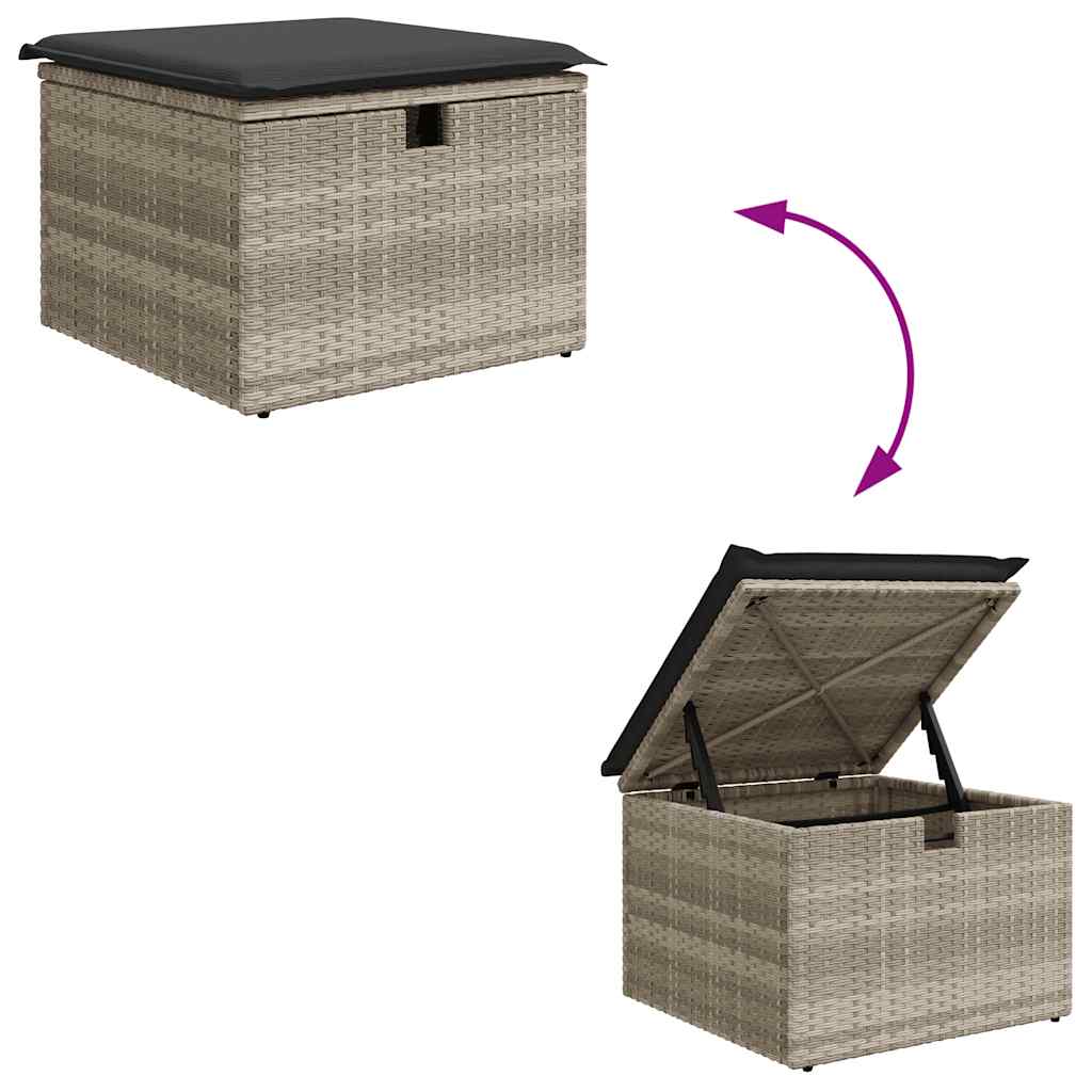 9 részes világosszürke polyrattan kerti ülőgarnitúra párnával 9