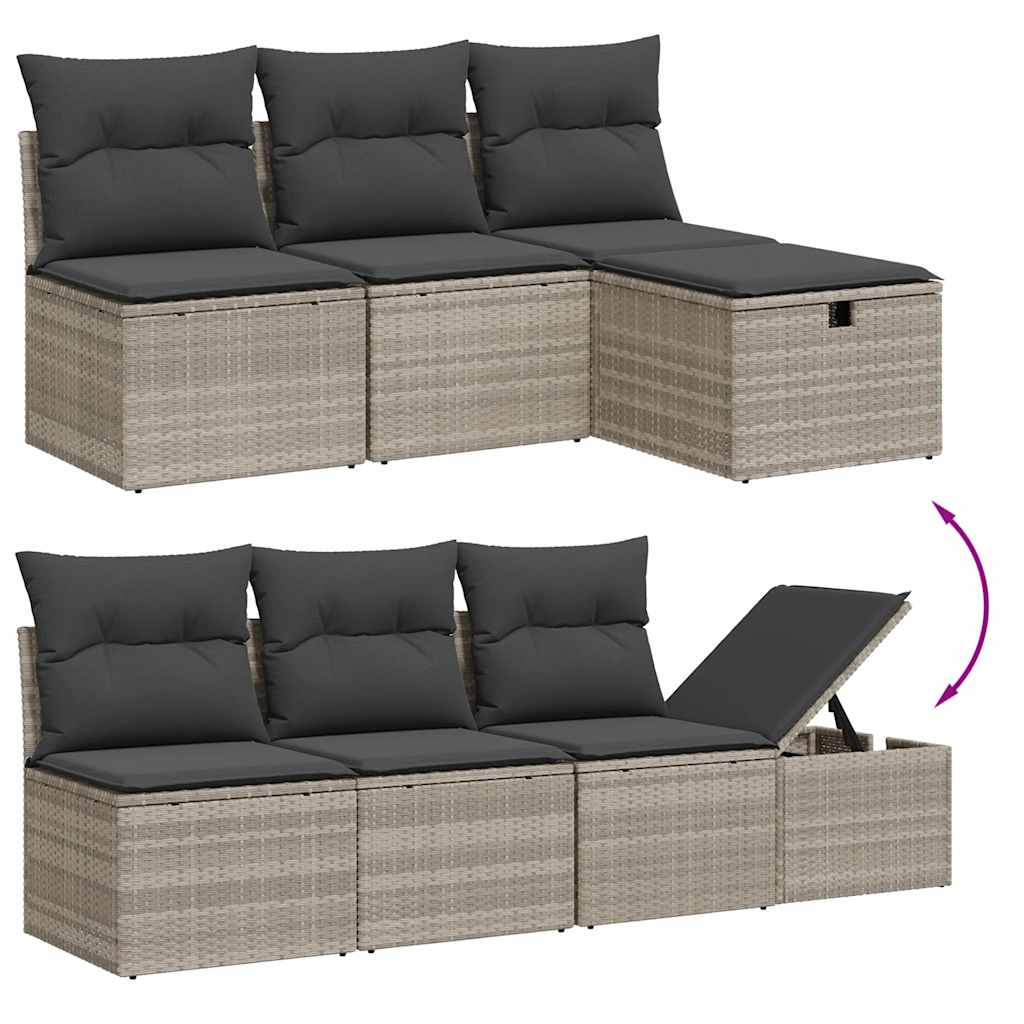9 részes világosszürke polyrattan kerti ülőgarnitúra párnával 11