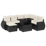 8 részes fekete polyrattan kerti ülőgarnitúra párnákkal 2