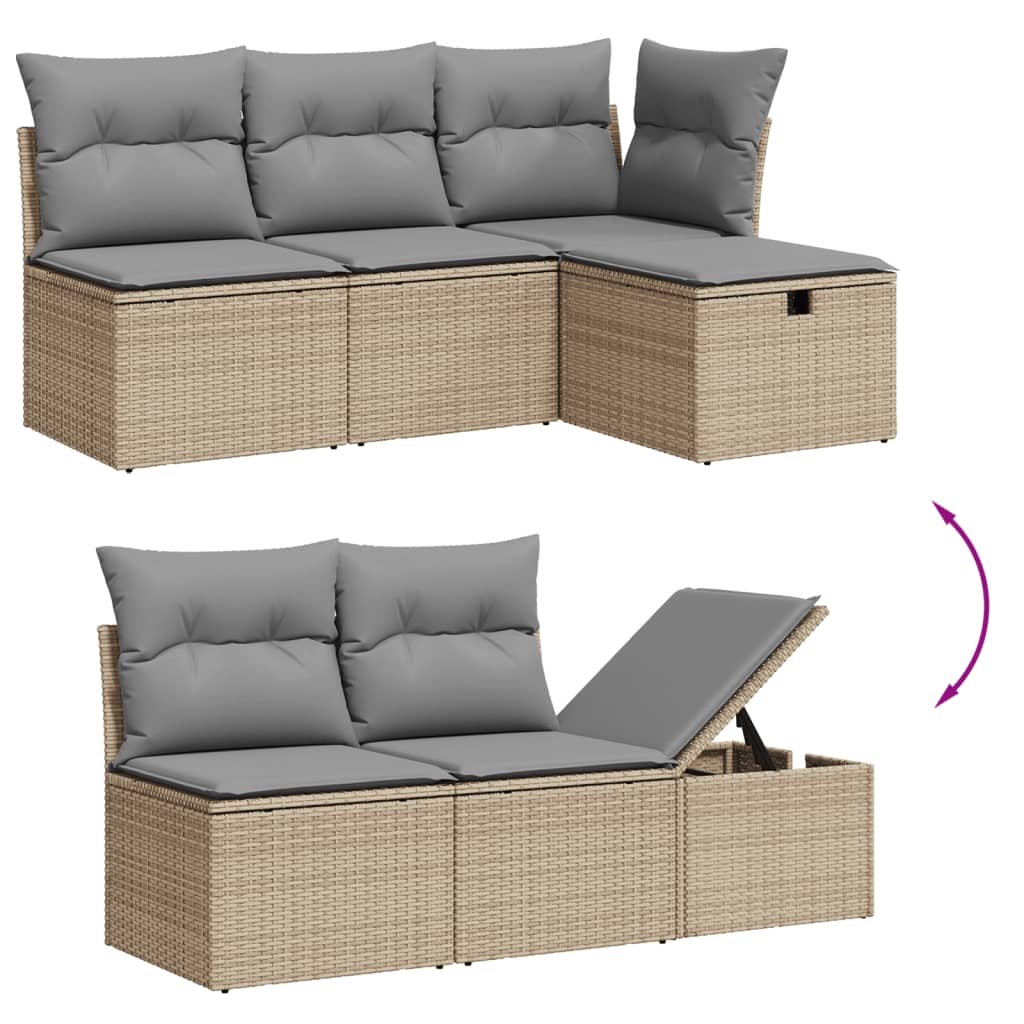 7 részes bézs polyrattan kerti ülőgarnitúra párnákkal 8