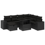8 részes fekete polyrattan kerti ülőgarnitúra párnákkal 2