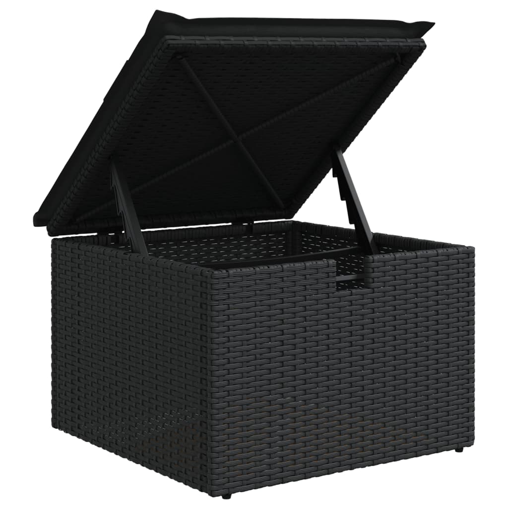 8 részes fekete polyrattan kerti ülőgarnitúra párnákkal 12