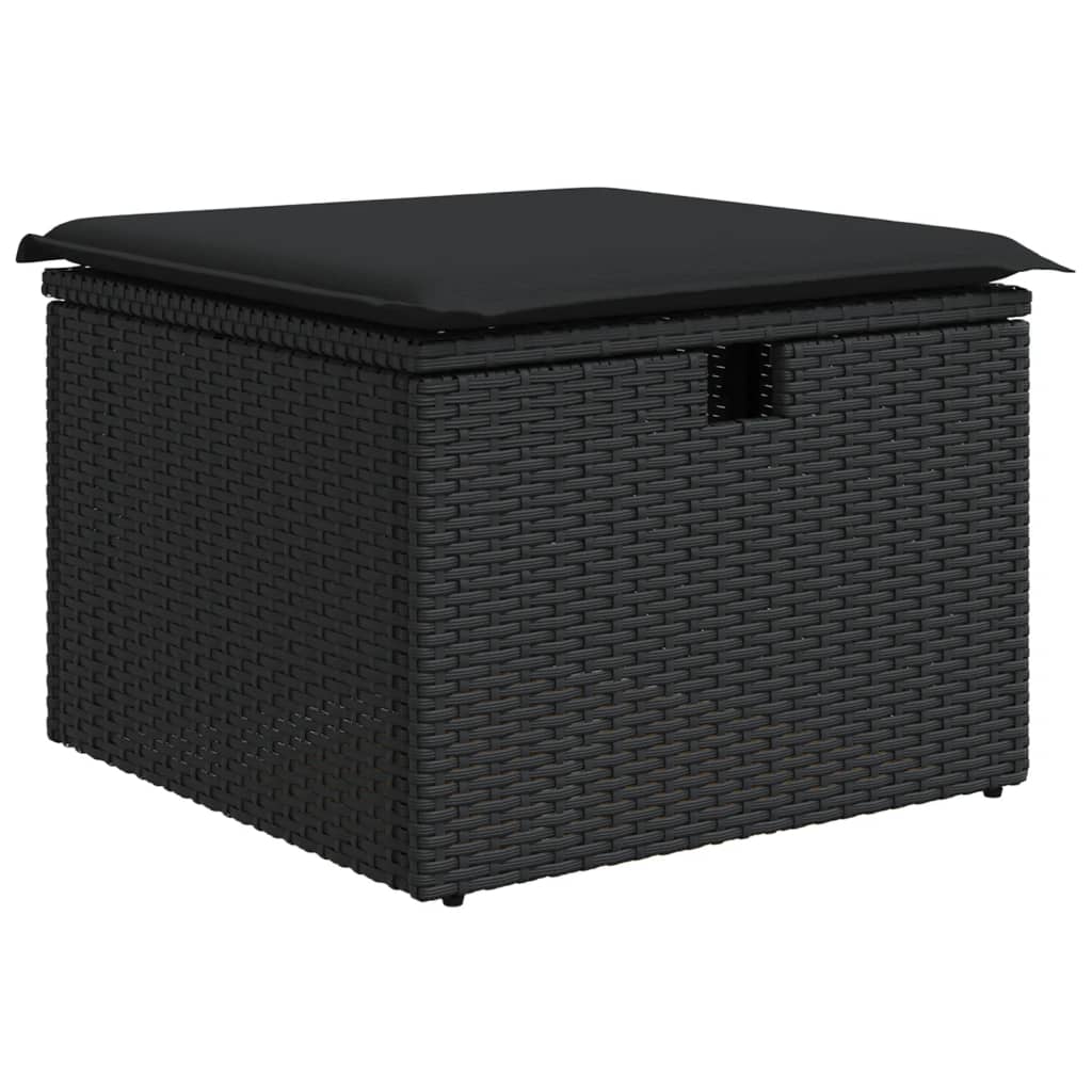 8 részes fekete polyrattan kerti ülőgarnitúra párnákkal 6