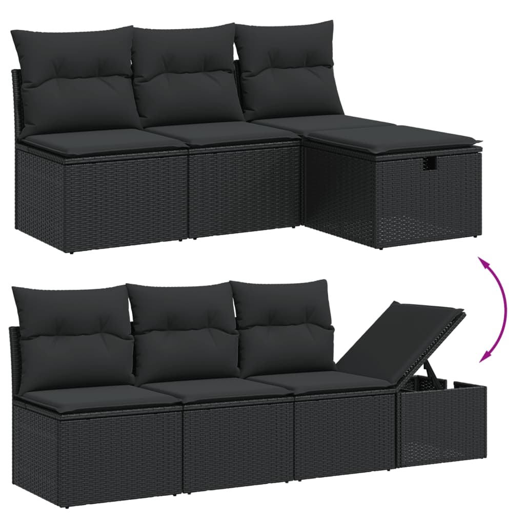 8 részes fekete polyrattan kerti ülőgarnitúra párnákkal 8