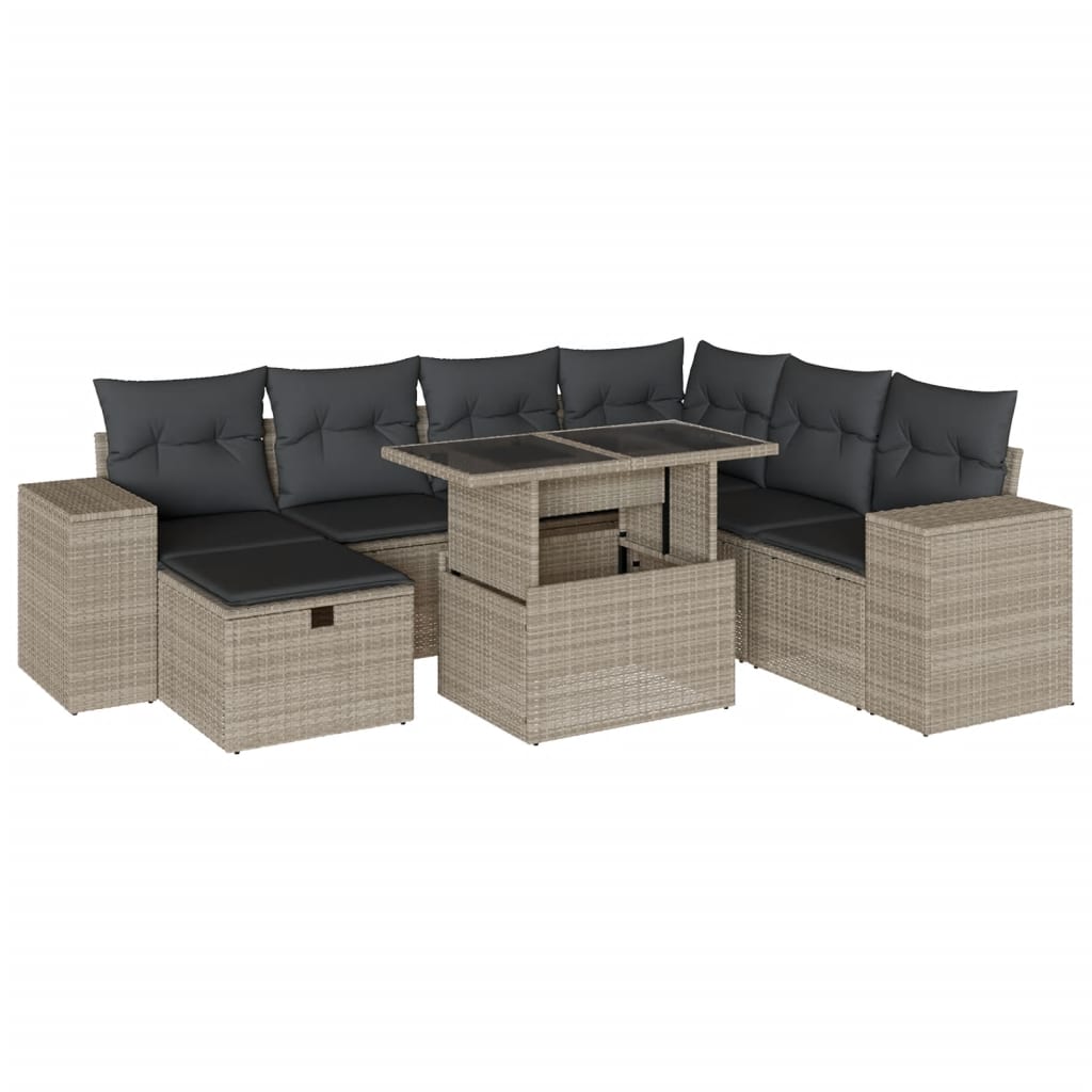 8 részes világosszürke polyrattan kerti ülőgarnitúra párnával 2