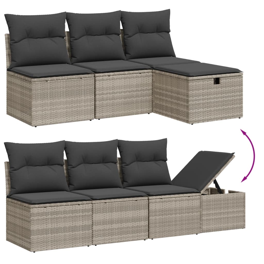 8 részes világosszürke polyrattan kerti ülőgarnitúra párnával 8