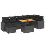 8 részes fekete polyrattan kerti ülőgarnitúra párnákkal 2