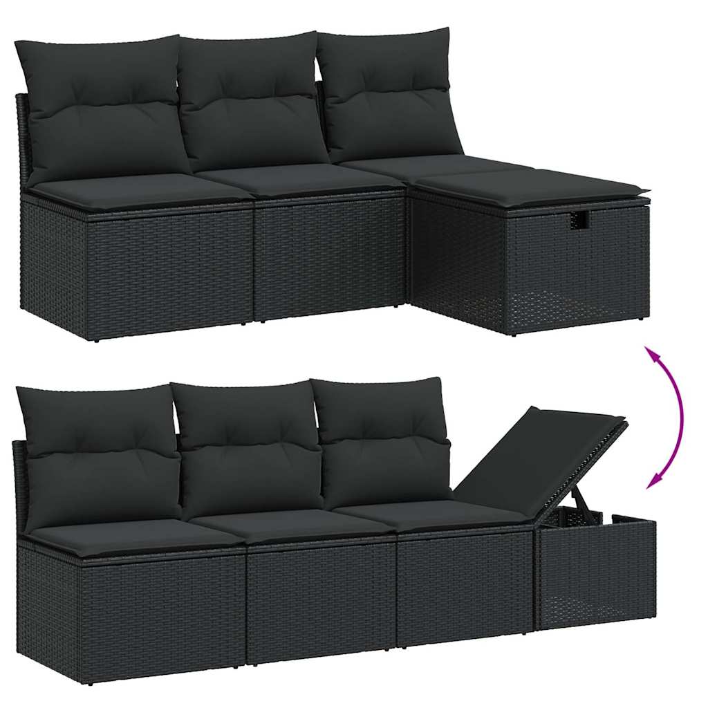 8 részes fekete polyrattan kerti ülőgarnitúra párnákkal 3