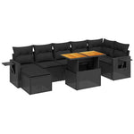 8 részes fekete polyrattan kerti ülőgarnitúra párnákkal 2