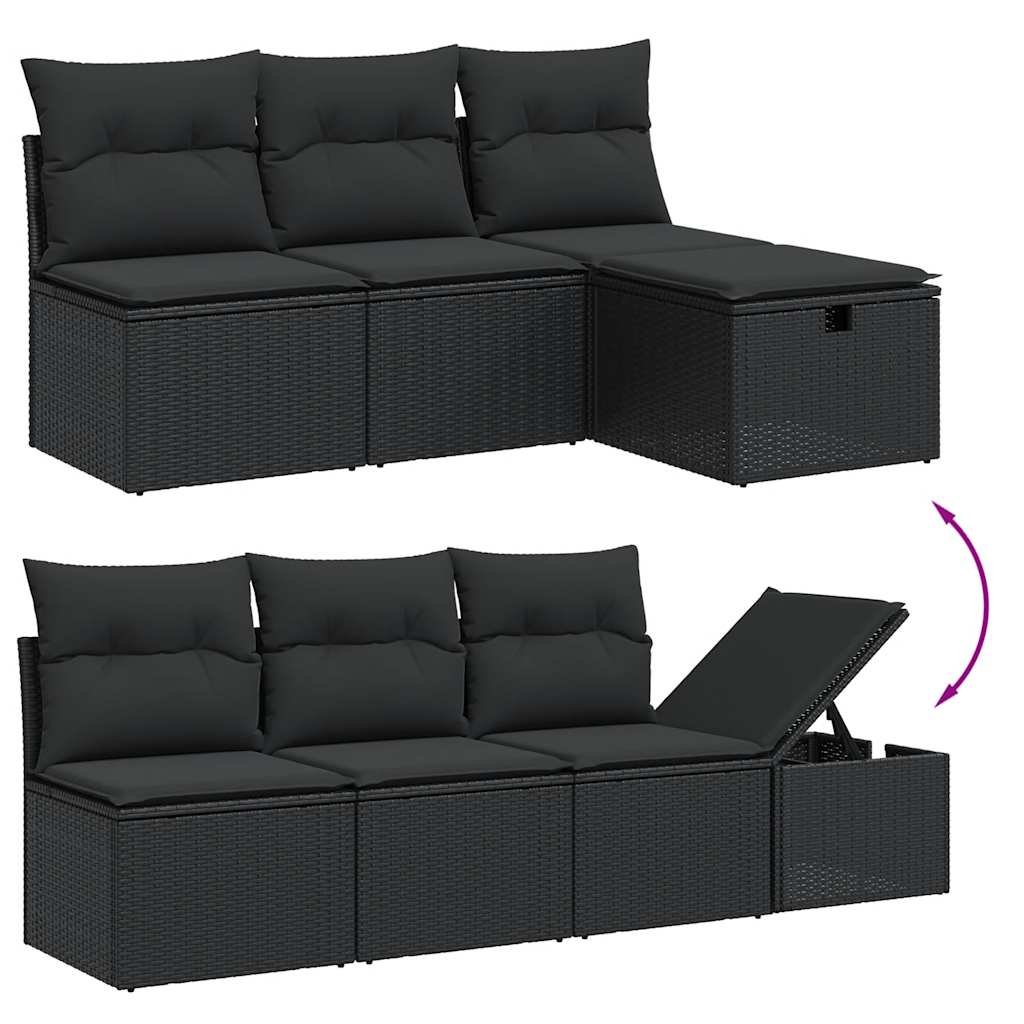 8 részes fekete polyrattan kerti ülőgarnitúra párnákkal 3