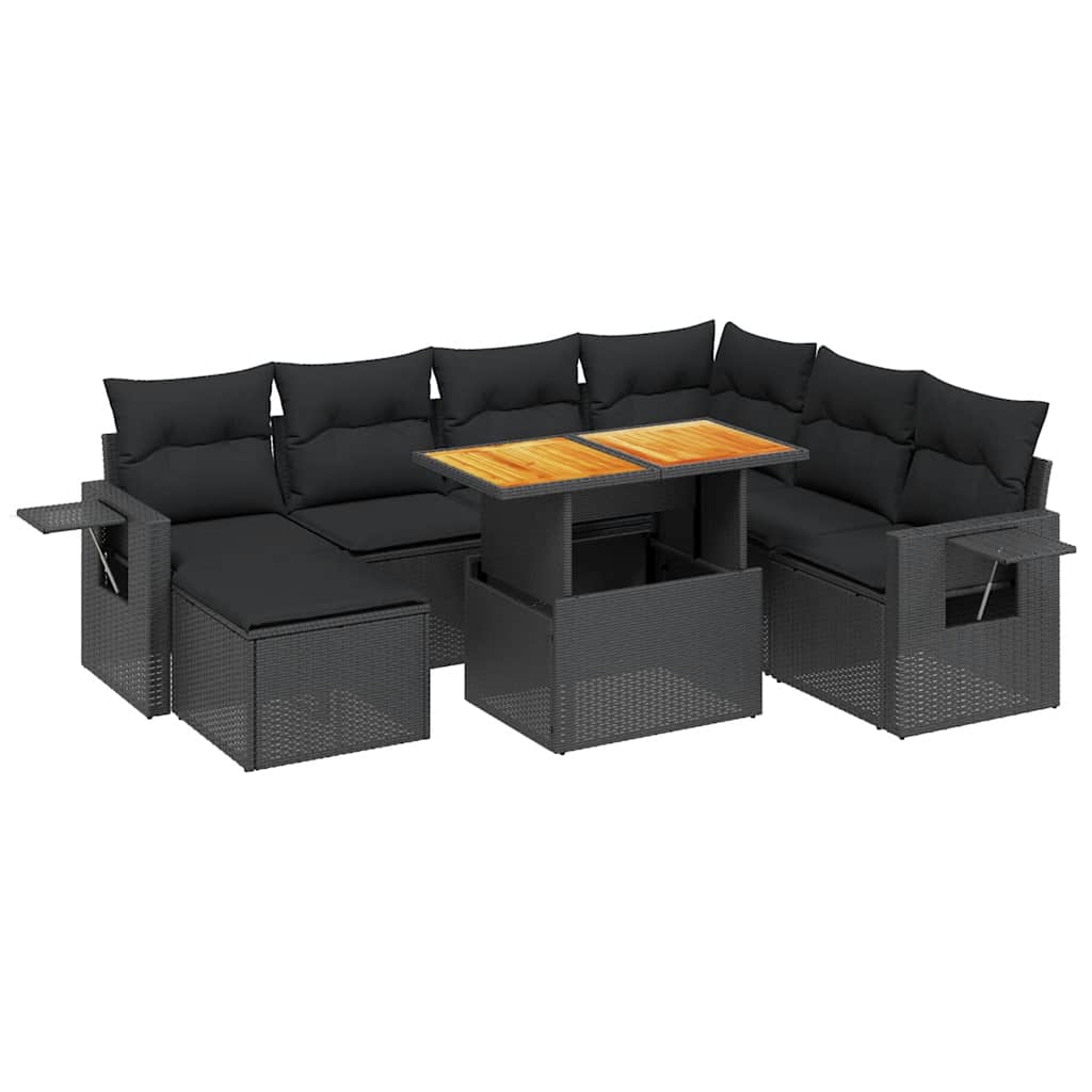 8 részes fekete polyrattan kerti ülőgarnitúra párnákkal 2