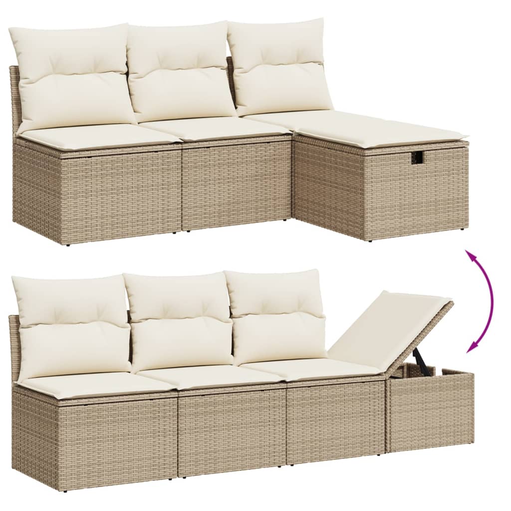 9 részes bézs polyrattan kerti ülőgarnitúra párnákkal 3