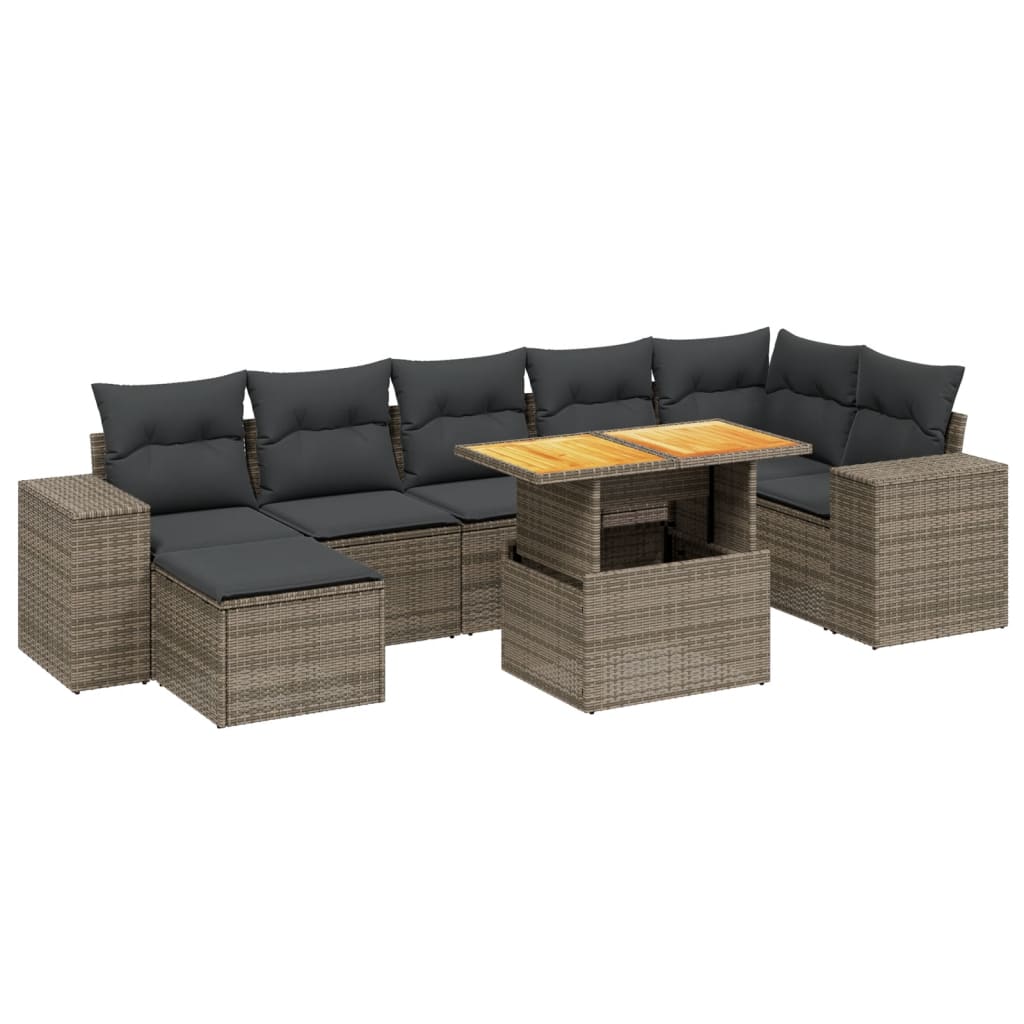 8 részes szürke polyrattan kerti ülőgarnitúra párnákkal 2