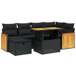 7 részes fekete polyrattan kerti ülőgarnitúra párnával 2
