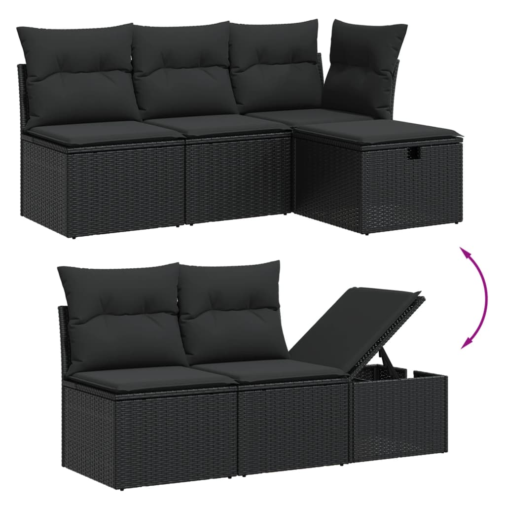 7 részes fekete polyrattan kerti ülőgarnitúra párnával 3