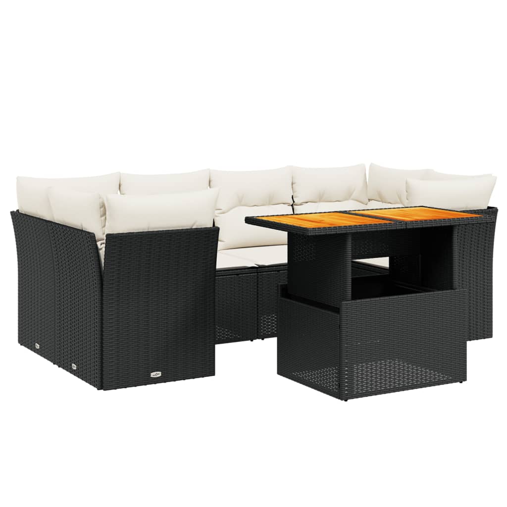7 részes fekete polyrattan kerti ülőgarnitúra párnával 2