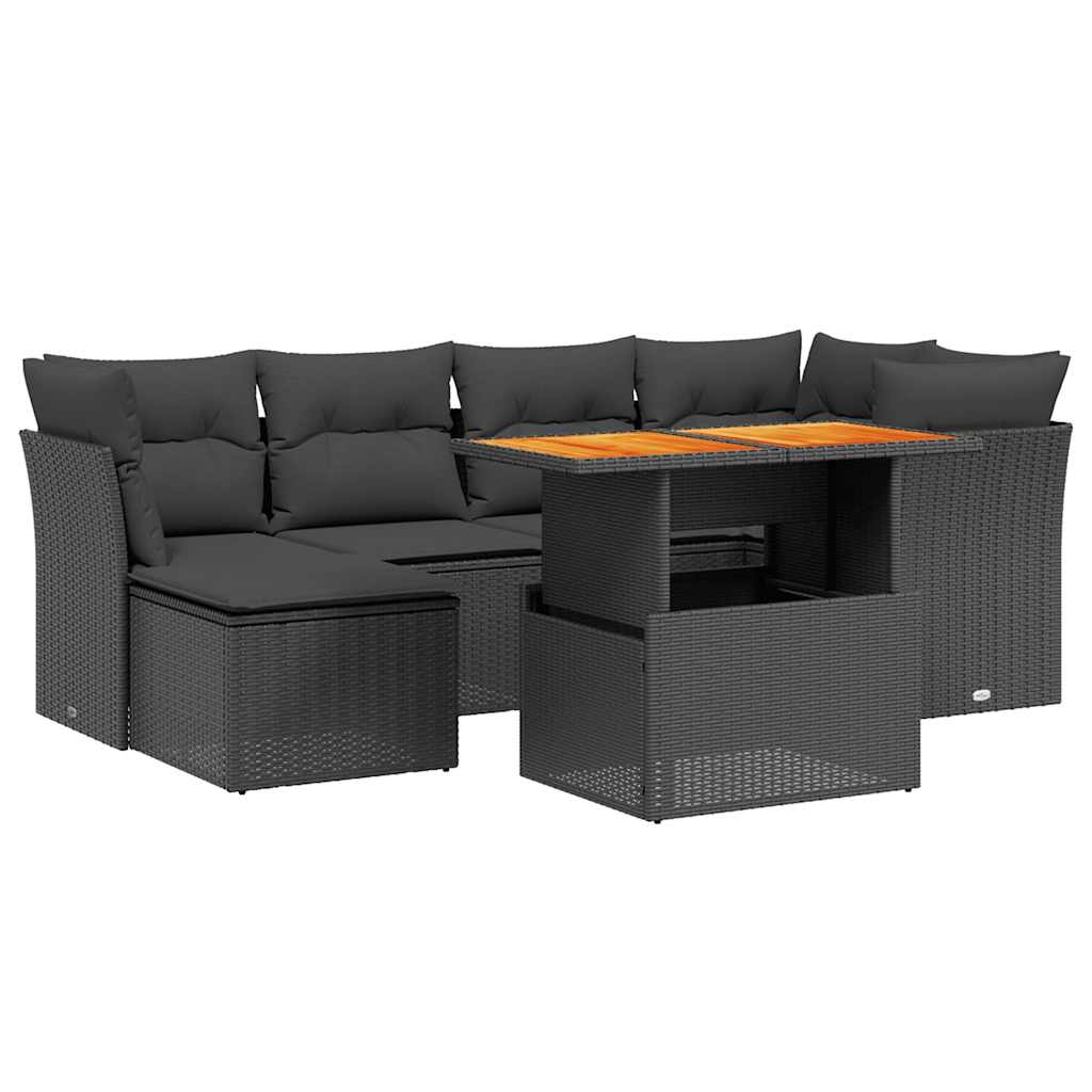 7 részes fekete polyrattan kerti ülőgarnitúra párnával 2