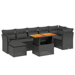 8 részes fekete polyrattan kerti ülőgarnitúra párnákkal 2