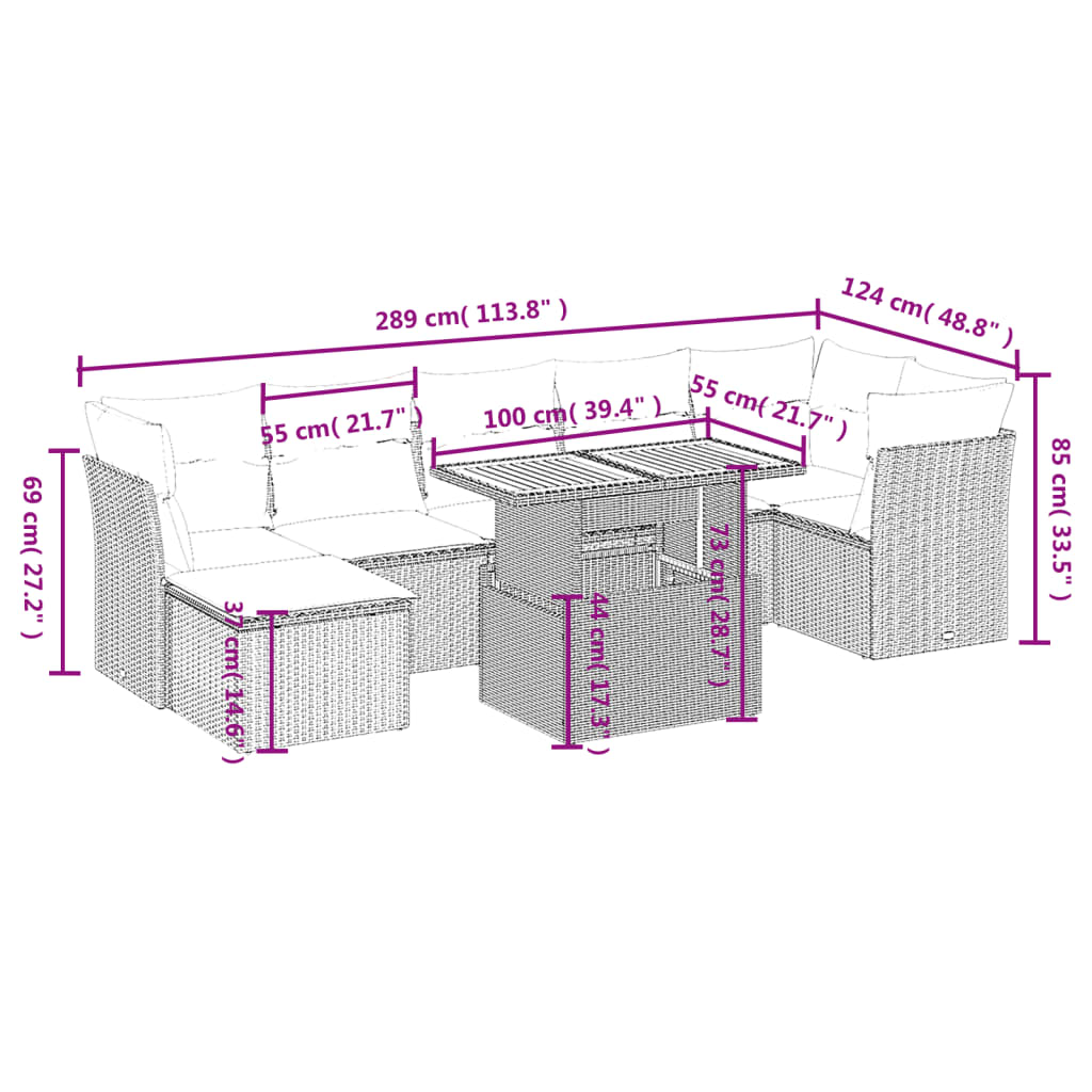 8 részes szürke polyrattan kerti ülőgarnitúra párnákkal 3