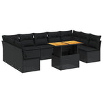 10 részes fekete polyrattan kerti ülőgarnitúra párnákkal 2