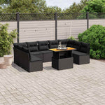 10 részes fekete polyrattan kerti ülőgarnitúra párnákkal