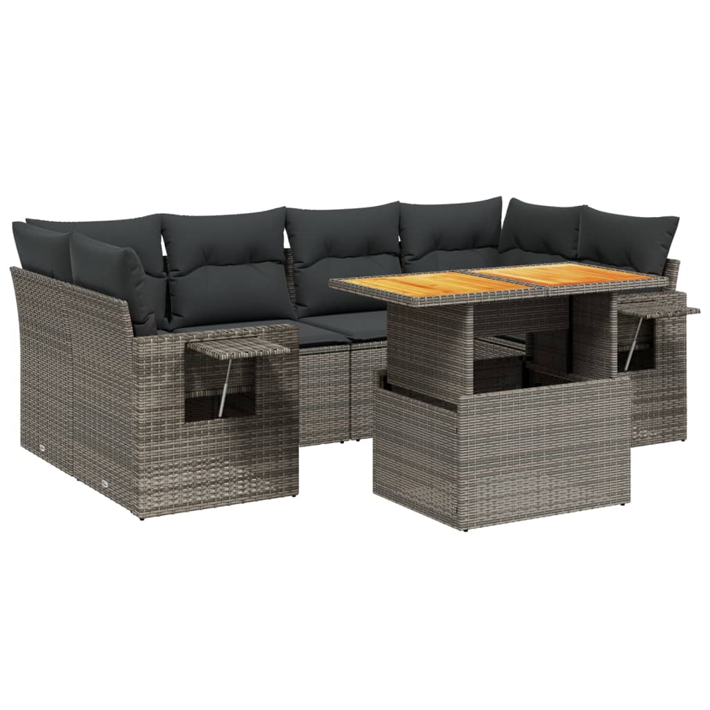 7 részes szürke polyrattan kerti ülőgarnitúra párnákkal 2