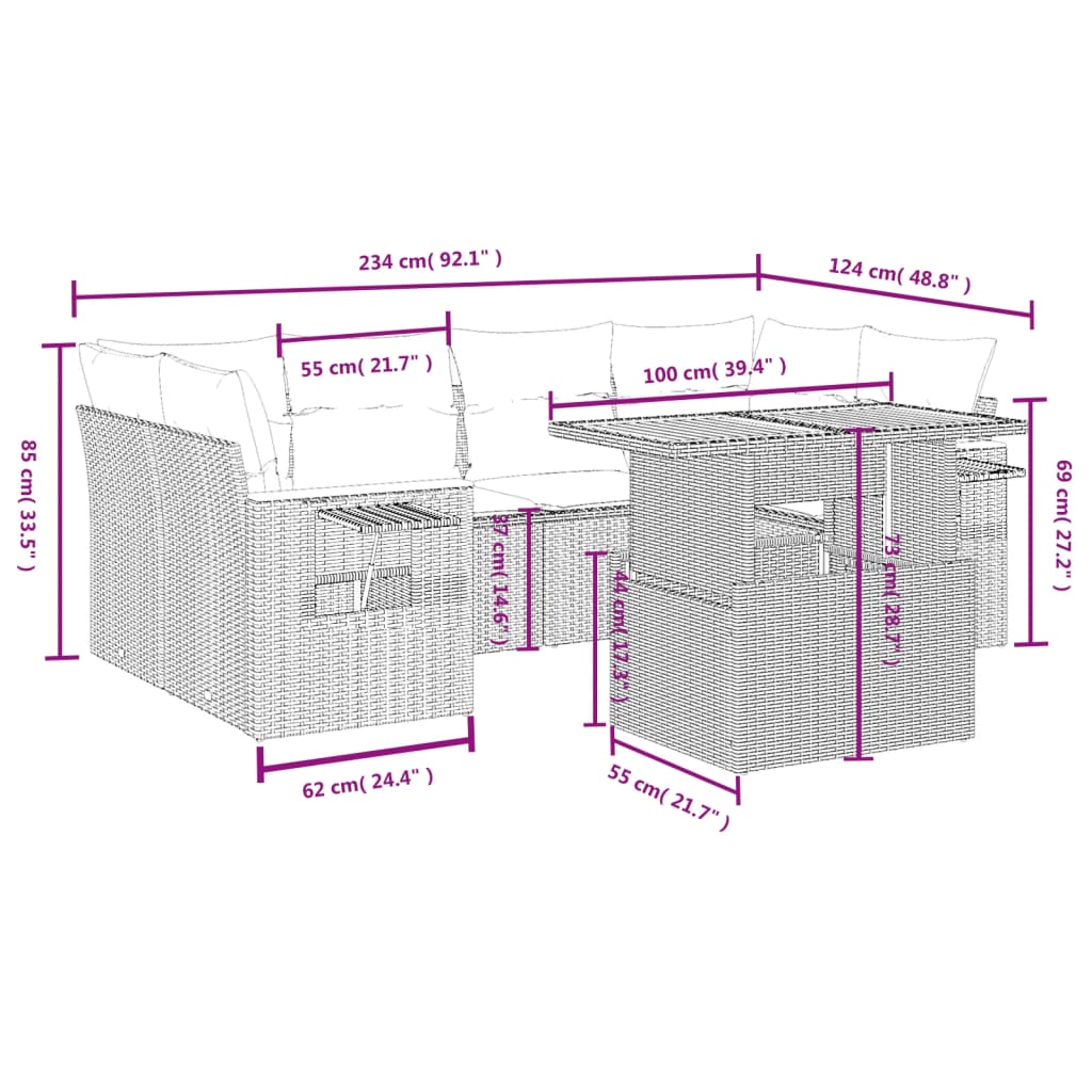 7 részes szürke polyrattan kerti ülőgarnitúra párnákkal 3