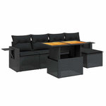 6 részes fekete polyrattan kerti ülőgarnitúra párnákkal 2