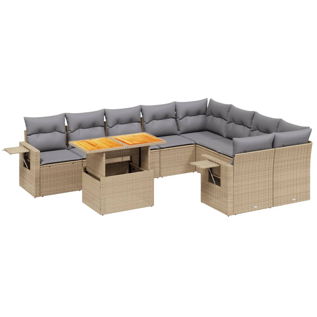 10 részes bézs polyrattan kerti ülőgarnitúra párnával 2