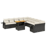 11 részes fekete polyrattan kerti ülőgarnitúra párnákkal 2