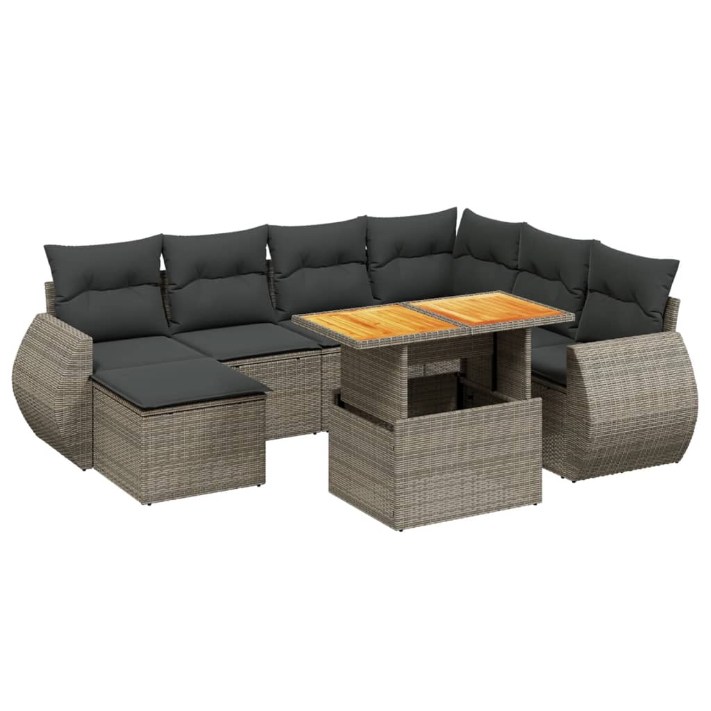 8 részes szürke polyrattan kerti ülőgarnitúra párnákkal 2