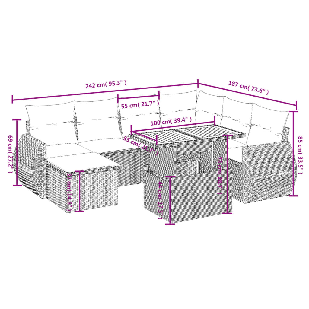 8 részes szürke polyrattan kerti ülőgarnitúra párnákkal 3