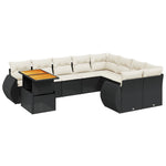 10 részes fekete polyrattan kerti ülőgarnitúra párnákkal 2