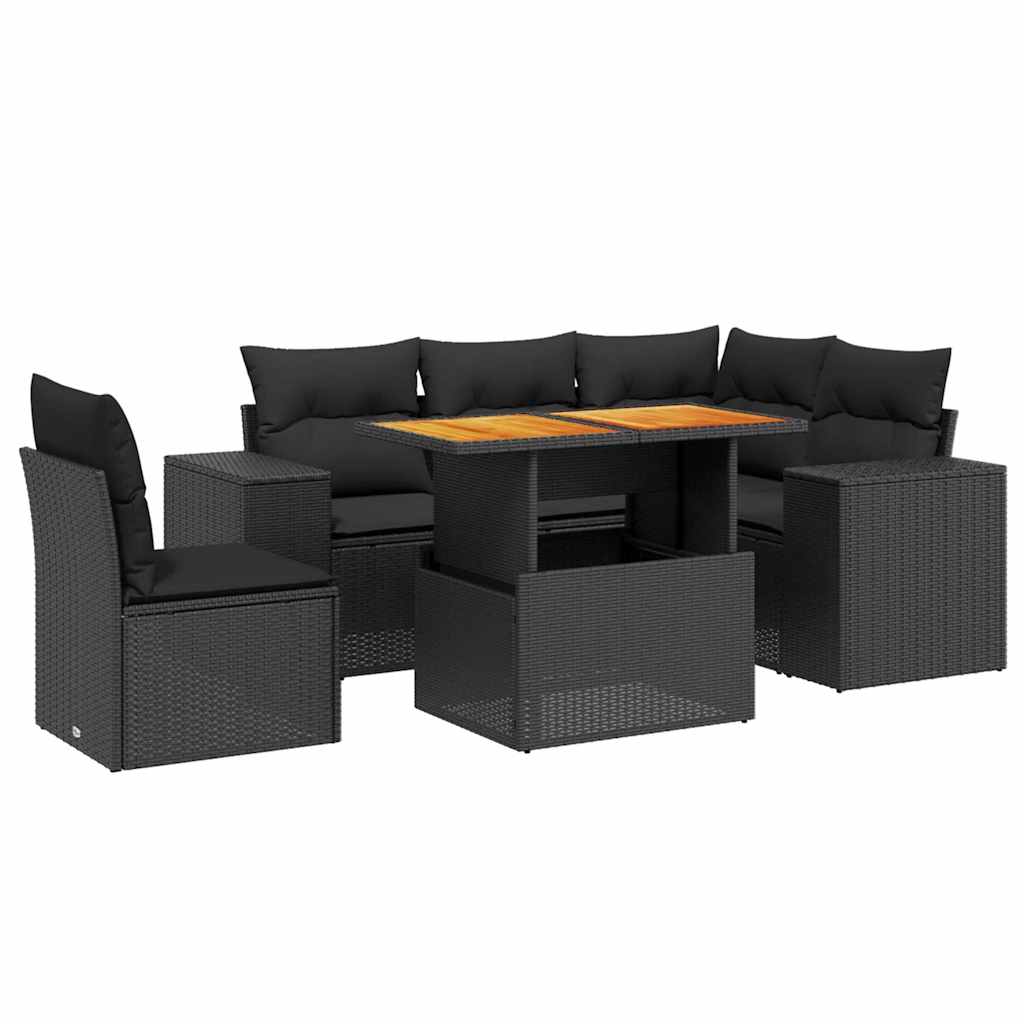 6 részes fekete polyrattan kerti ülőgarnitúra párnákkal 2