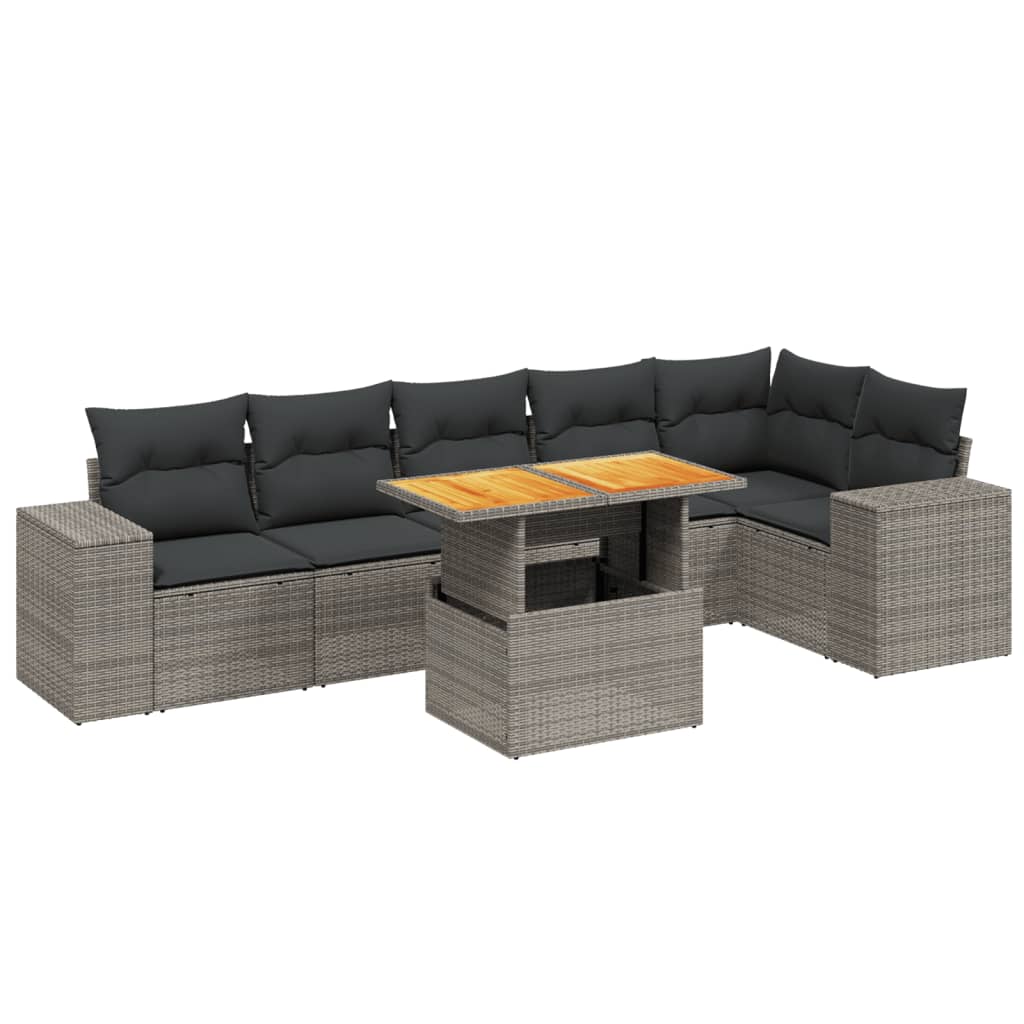 7 részes szürke polyrattan kerti ülőgarnitúra párnákkal 2