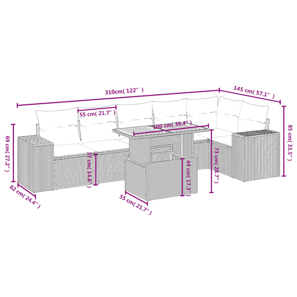 7 részes szürke polyrattan kerti ülőgarnitúra párnákkal 3