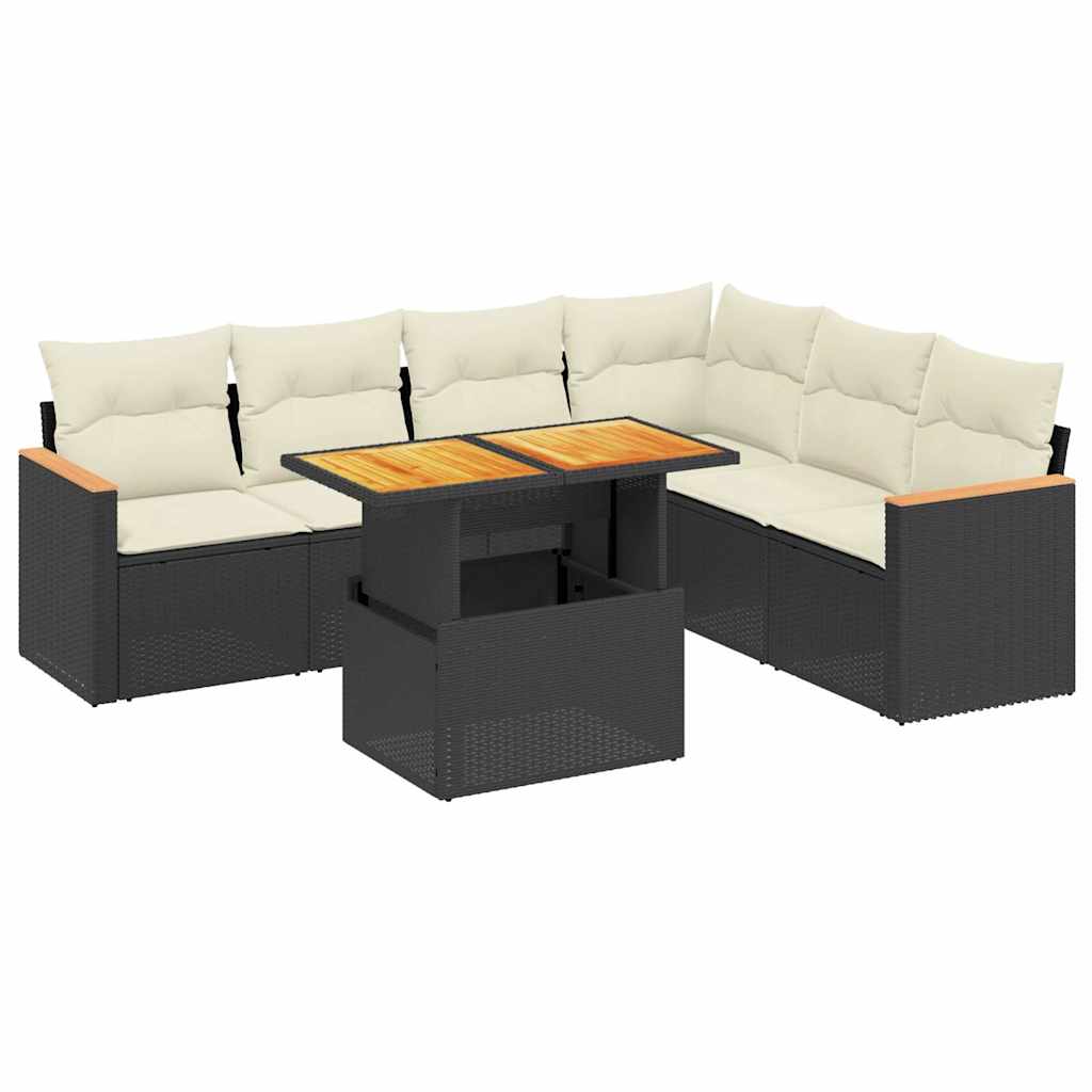 7 részes fekete polyrattan kerti ülőgarnitúra párnával 2