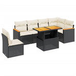 7 részes fekete polyrattan kerti ülőgarnitúra párnával 2