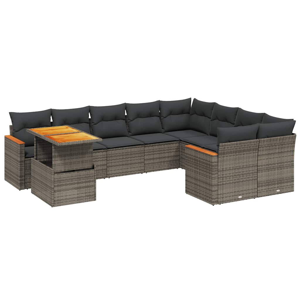 10 részes szürke polyrattan kerti ülőgarnitúra párnákkal 2