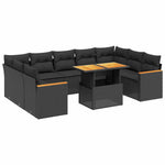 11 részes fekete polyrattan kerti ülőgarnitúra párnákkal 2