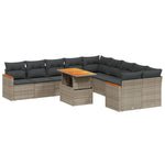 11 részes szürke polyrattan kerti ülőgarnitúra párnákkal 2