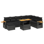 9 részes fekete polyrattan kerti ülőgarnitúra párnákkal 2