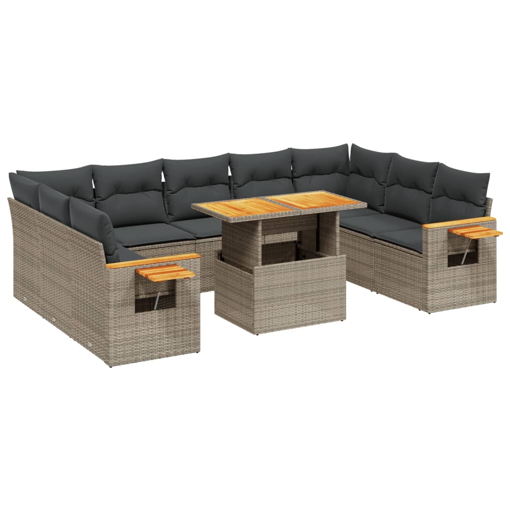 11 részes szürke polyrattan kerti ülőgarnitúra párnákkal 2