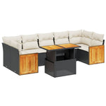 8 részes fekete polyrattan kerti ülőgarnitúra párnákkal 2