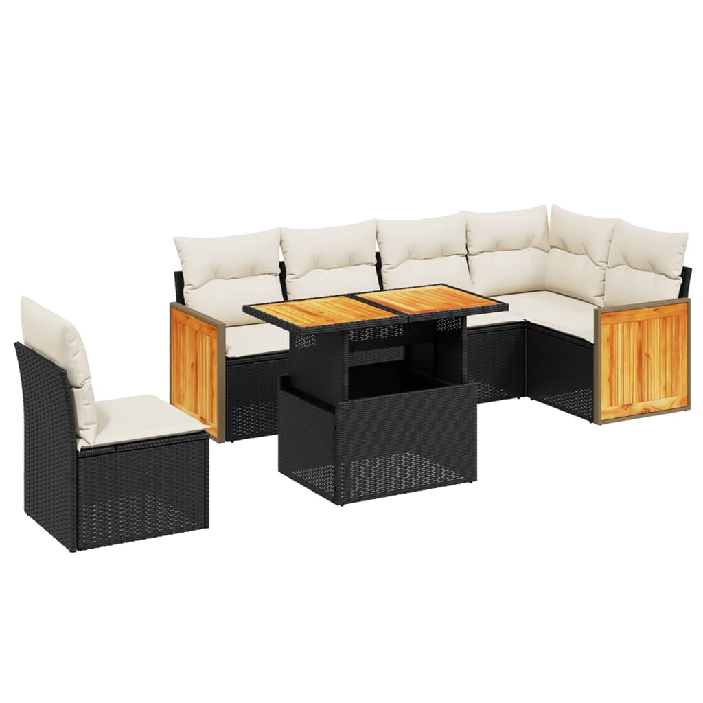7 részes fekete polyrattan kerti ülőgarnitúra párnával 2