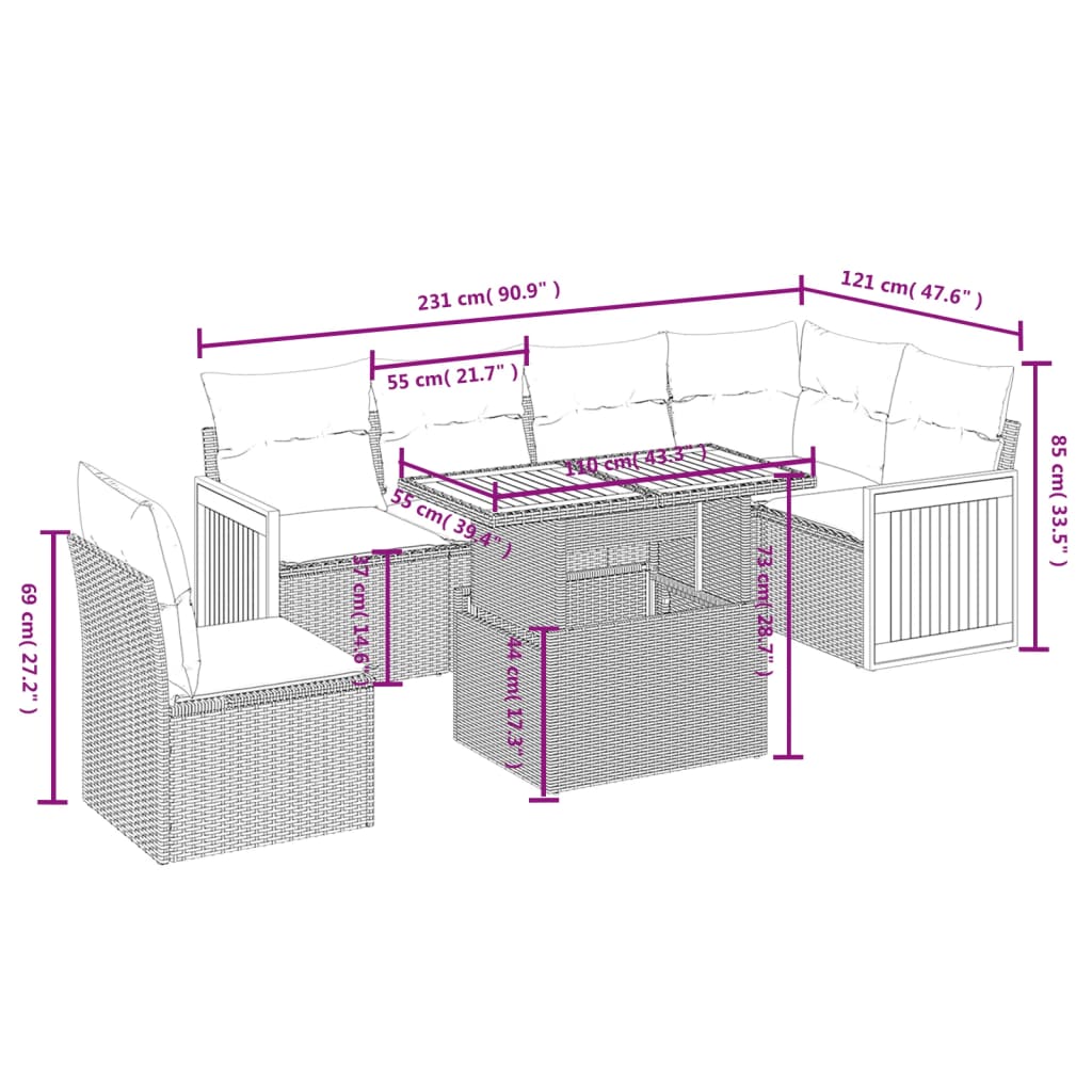 7 részes fekete polyrattan kerti ülőgarnitúra párnával 3