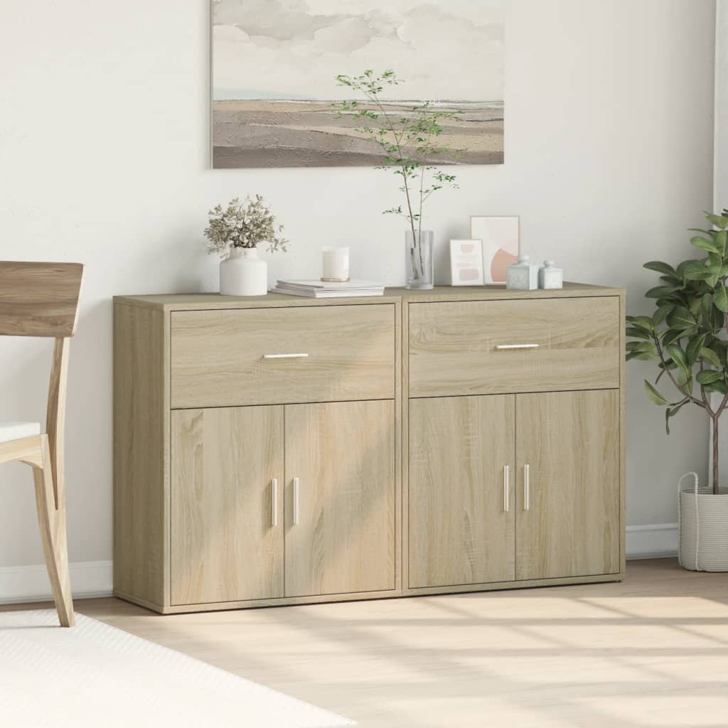 2 db sonoma tölgy színű szerelt fa tálalószekrény 60x31x70 cm 3