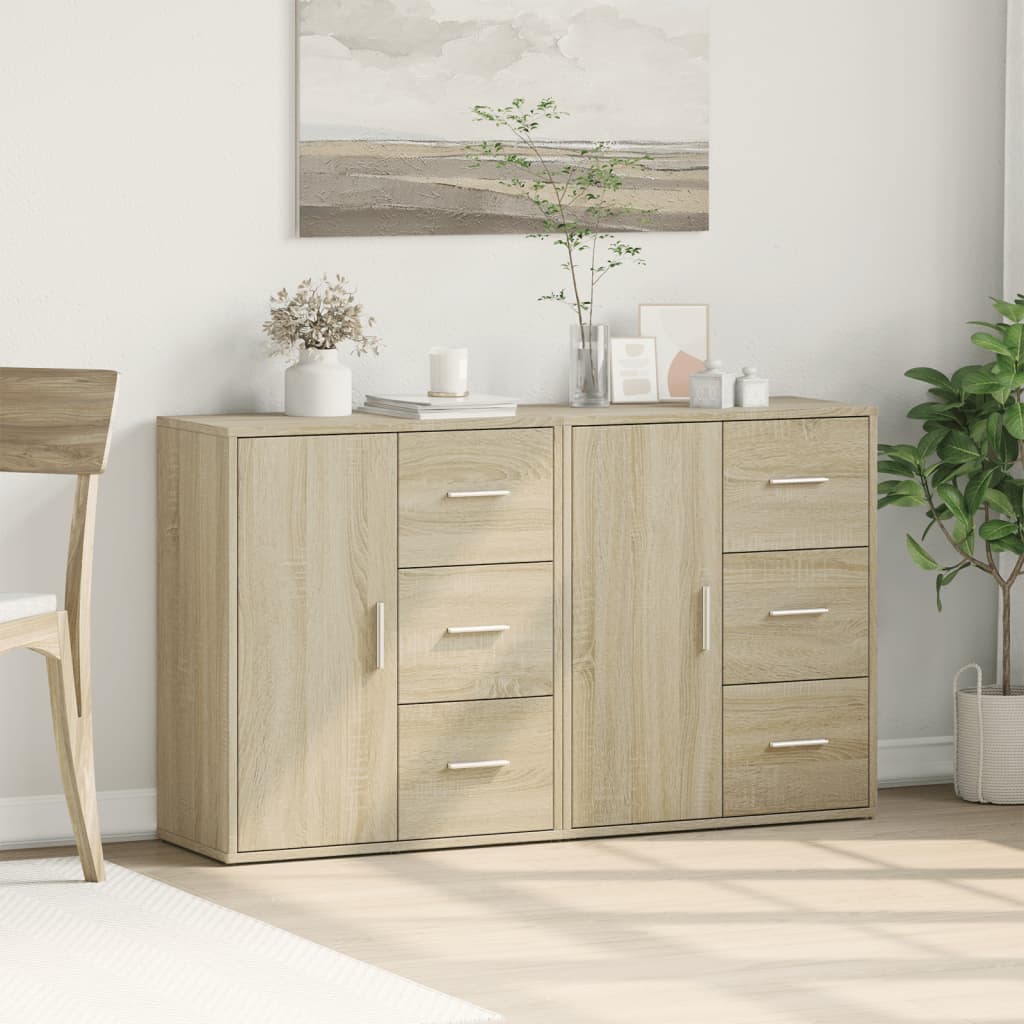 2 db sonoma tölgy színű szerelt fa tálalószekrény 60x31x70 cm 3